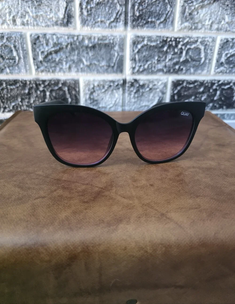 Quay Australia Cat Eye Sunglasses  Black Frame with Brown Gradient Lenses